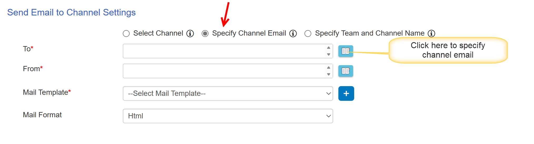 Specify Channel email