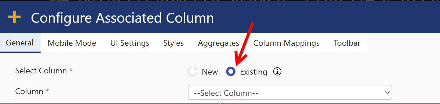 Existing column in associated item