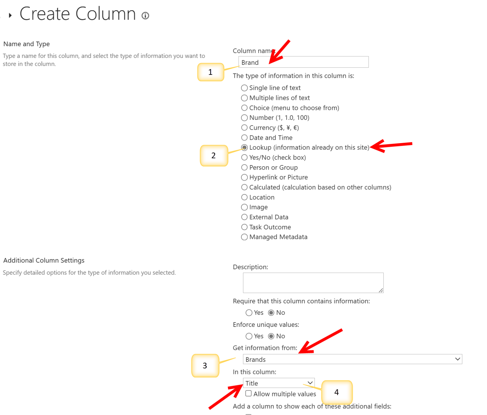 Create lookup column in Products