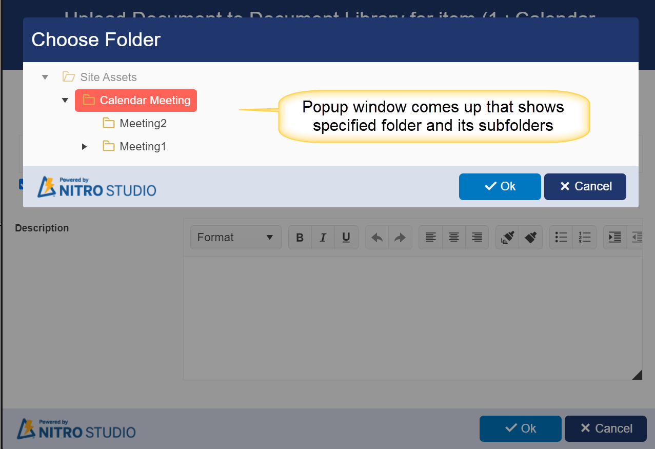 Pop up window shows specified folder