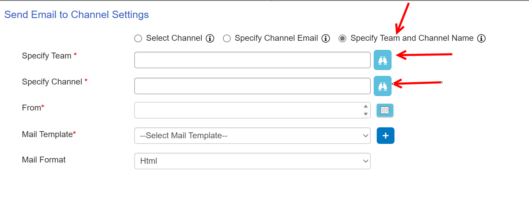 Specify team and Channel name