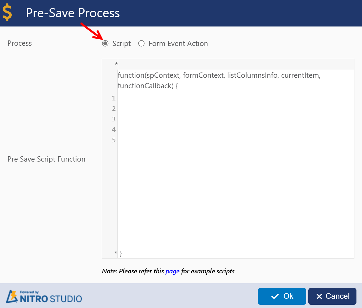 pre save script function