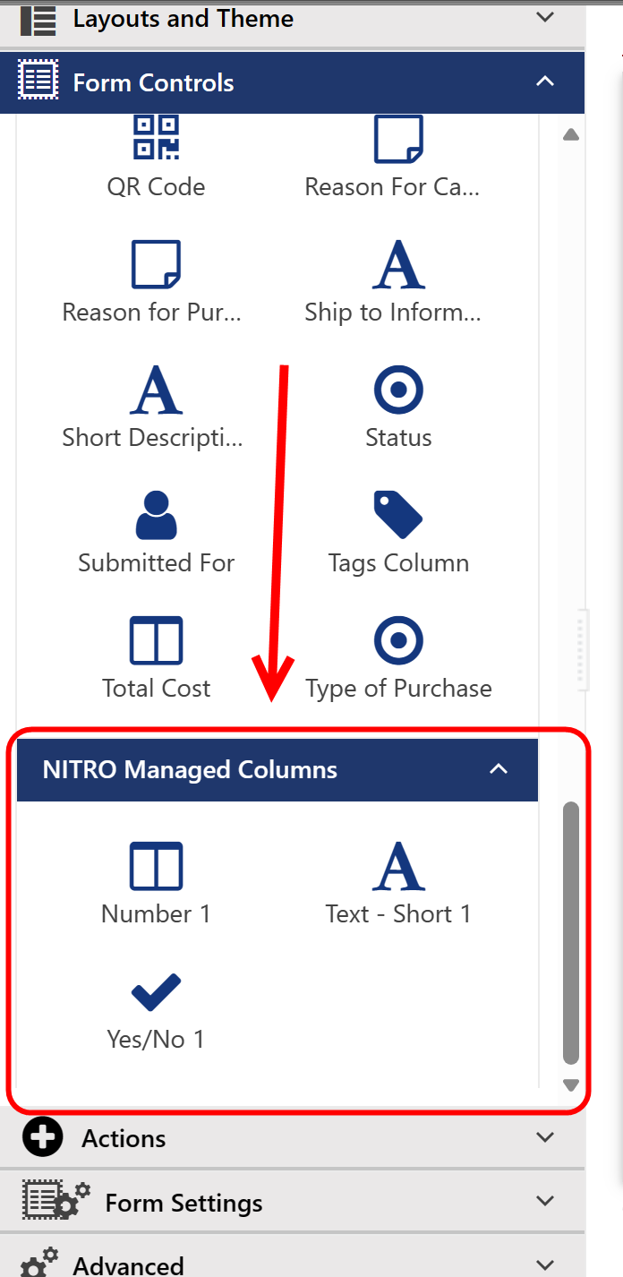 Managed column in NITRO form