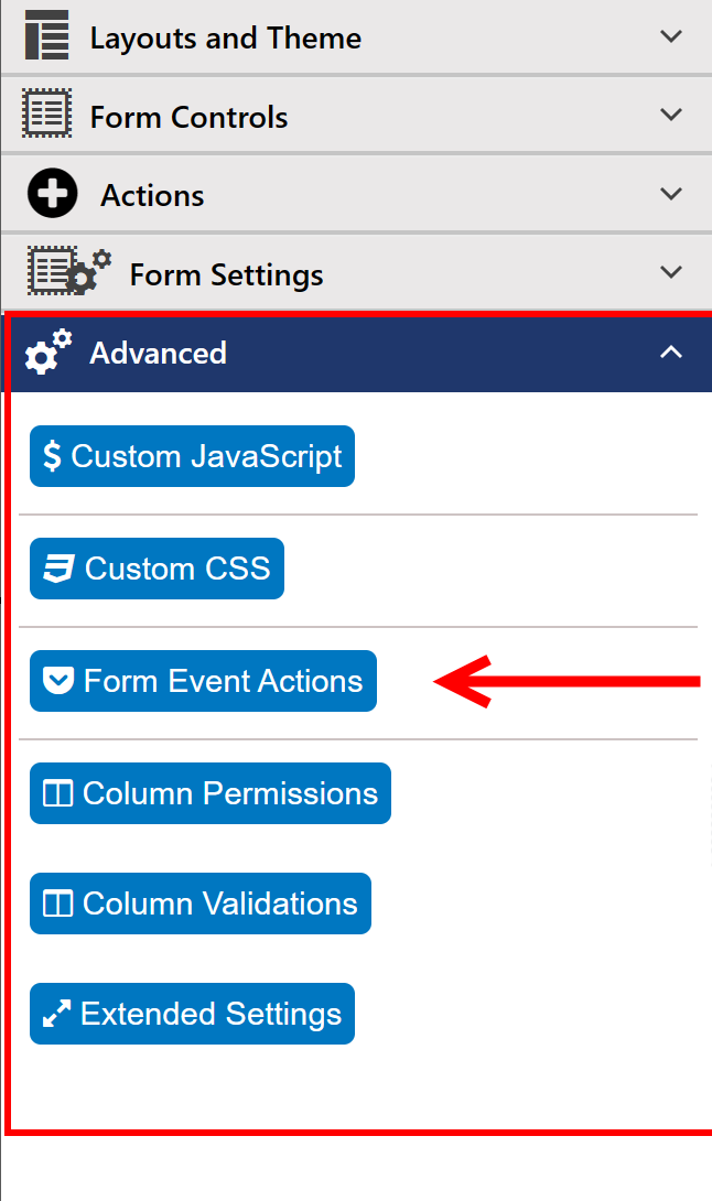 Form event action in nitro forms