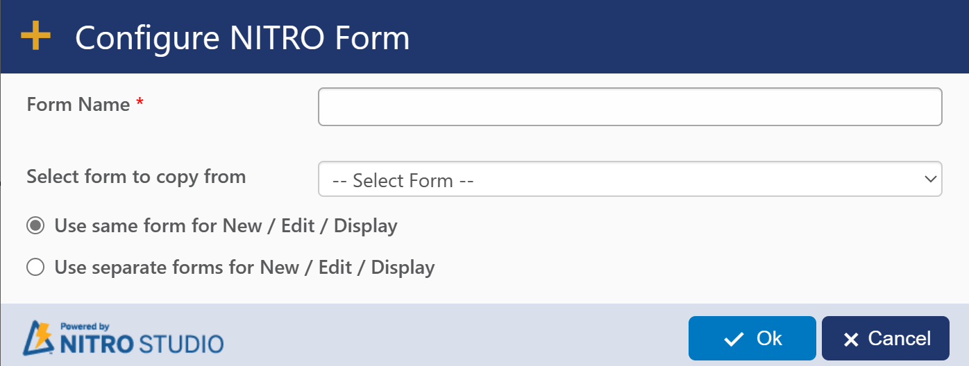 configure nitro form from existing form