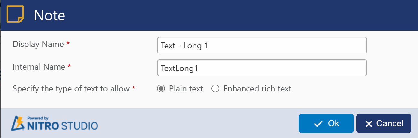 Text long managed column