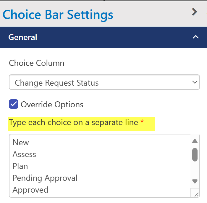 Override choice bar column