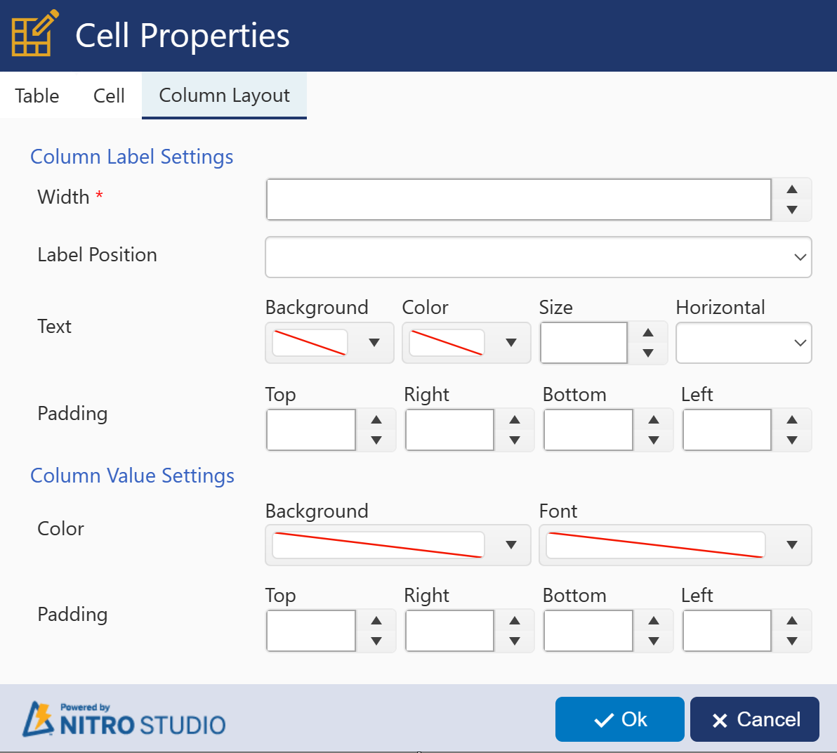 Cell layout cell properties