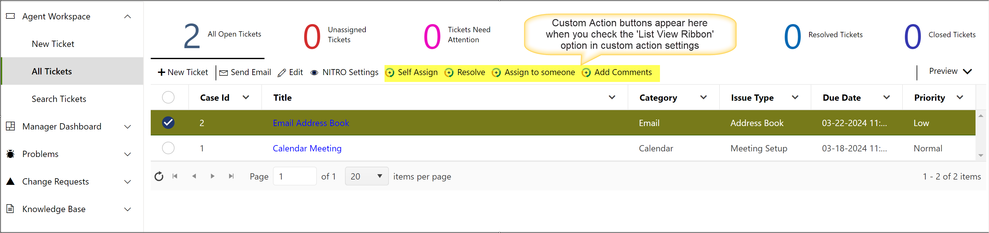 Custom action in list view ribbon
