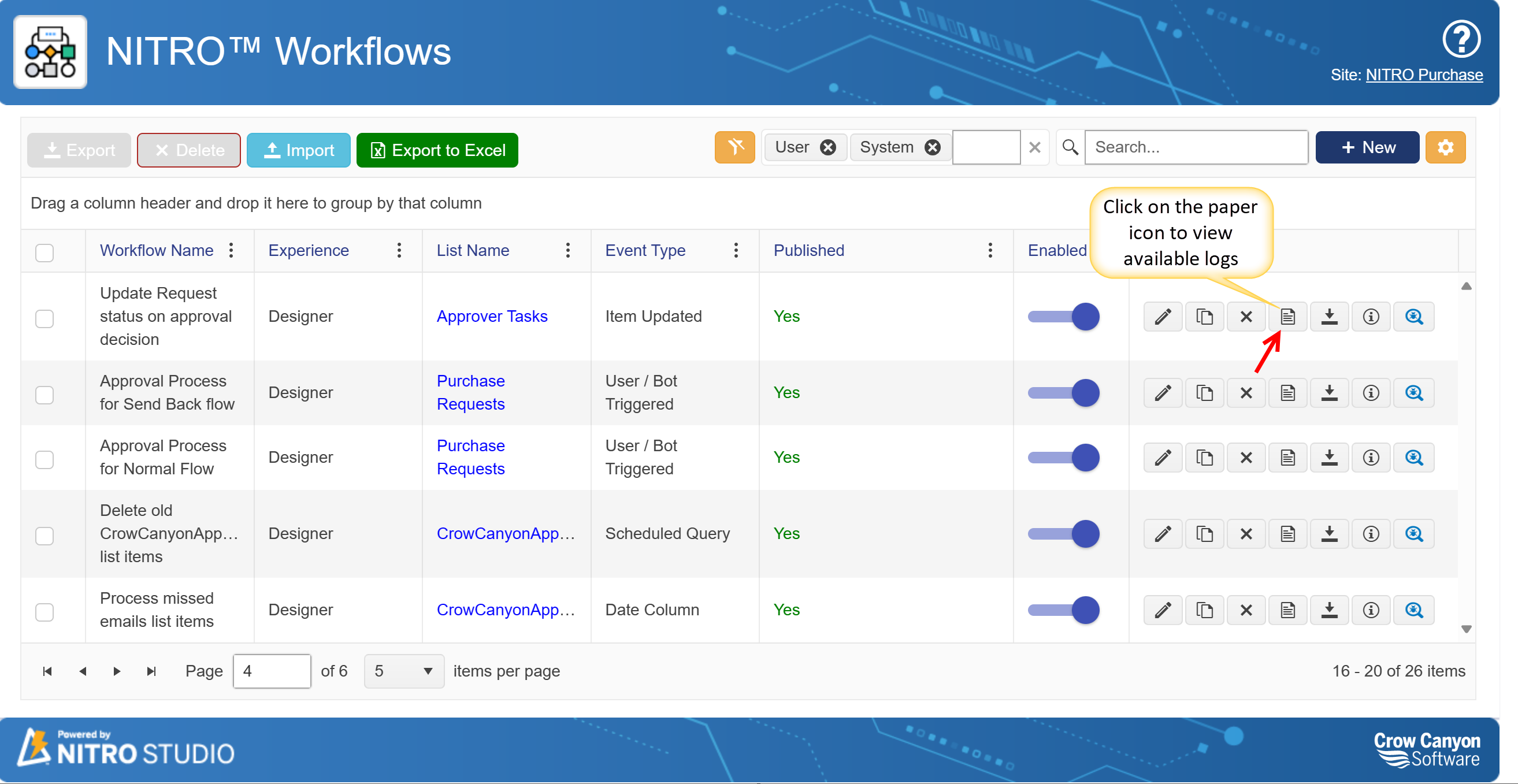 workflow execution logs