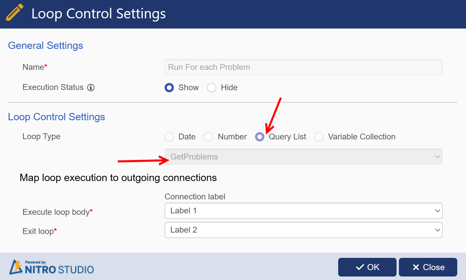 CA Loop control for query list action
