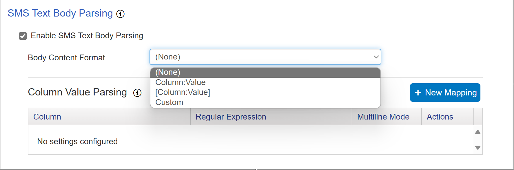 sms text body parsing