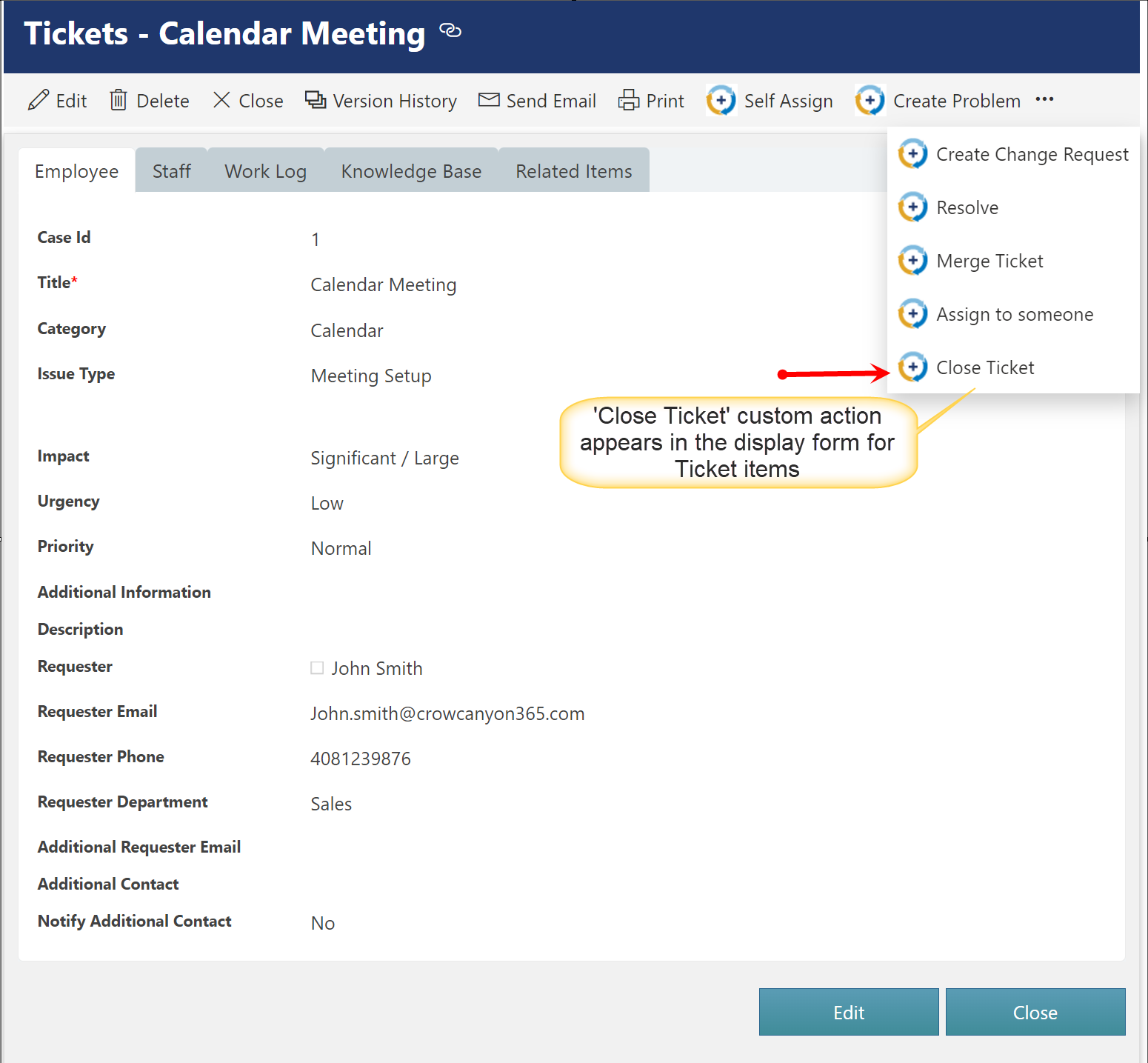 CA Usecase 1 Ticket display form