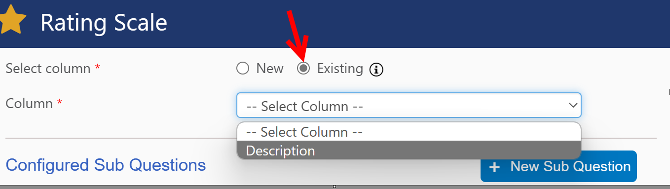 Existing column for Rating Scale