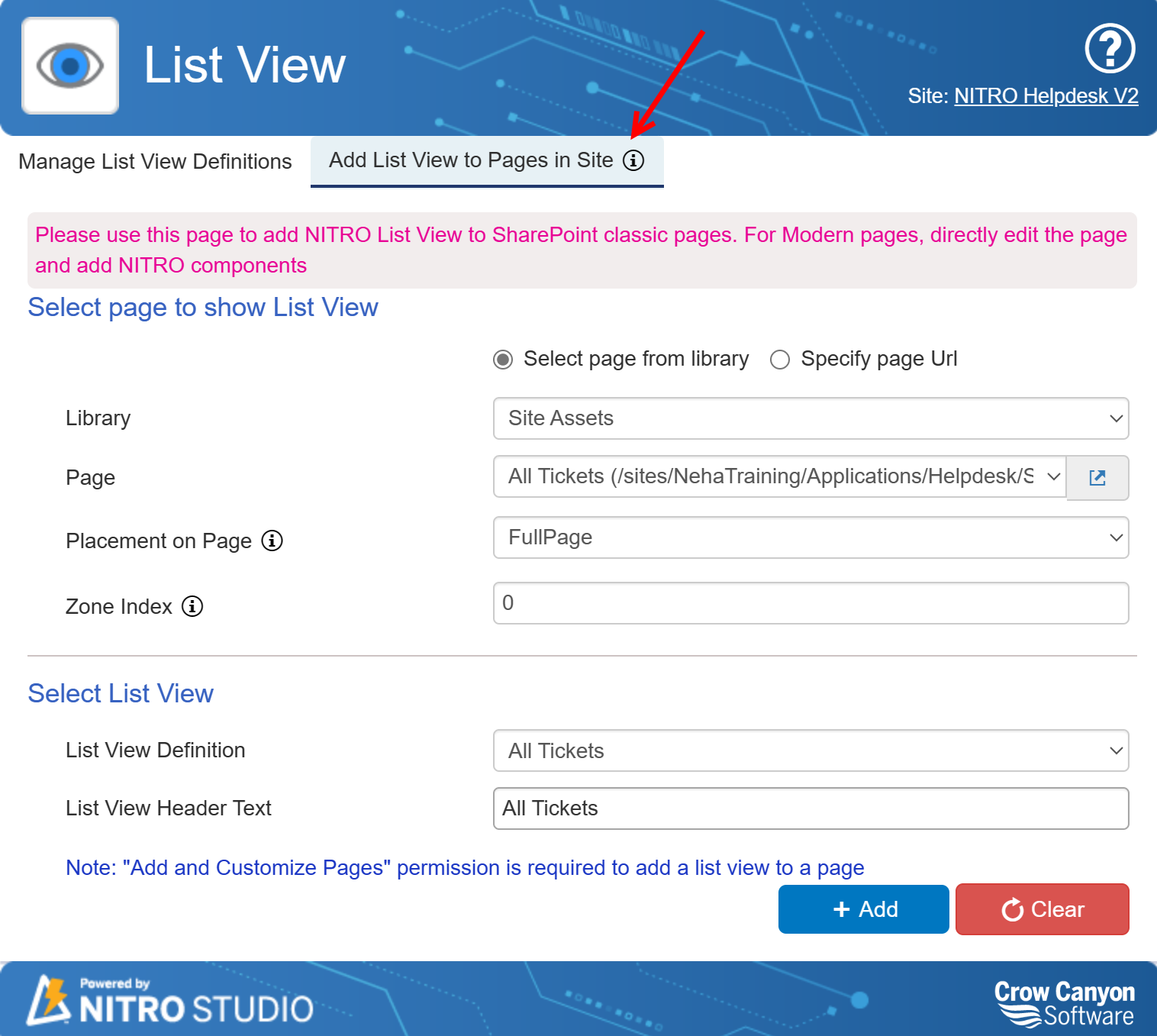 Add list view in classic page