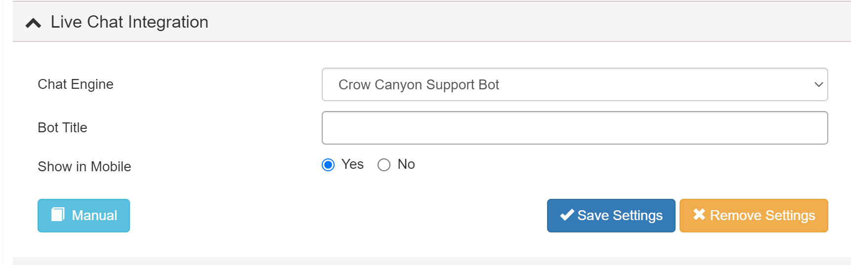 Crow canyon bot in live chat