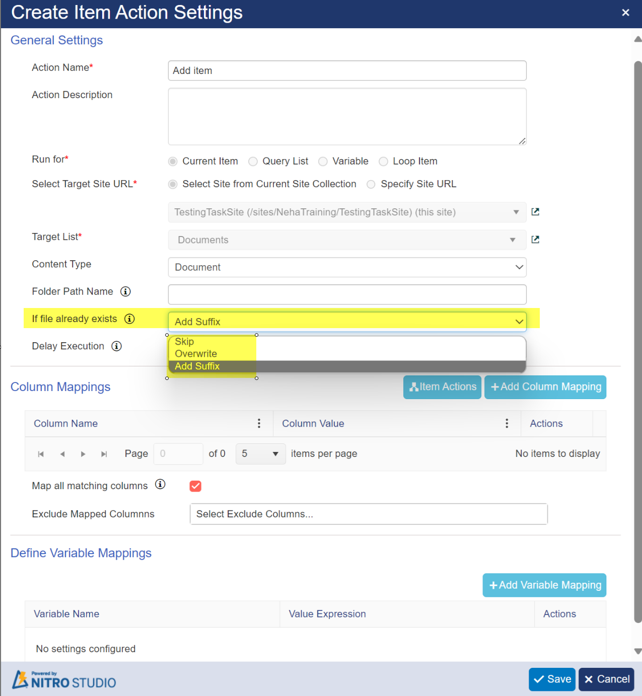 Target list is document library