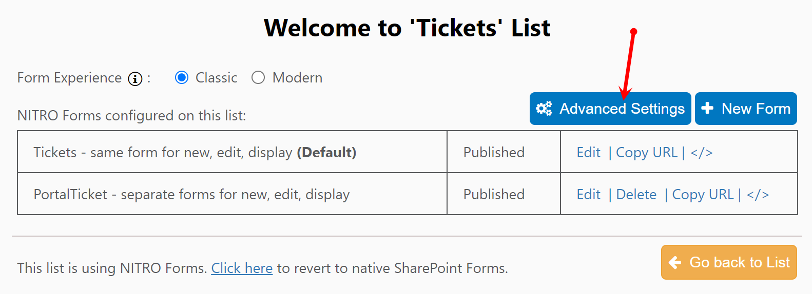 Advanced Settings in portal ticket