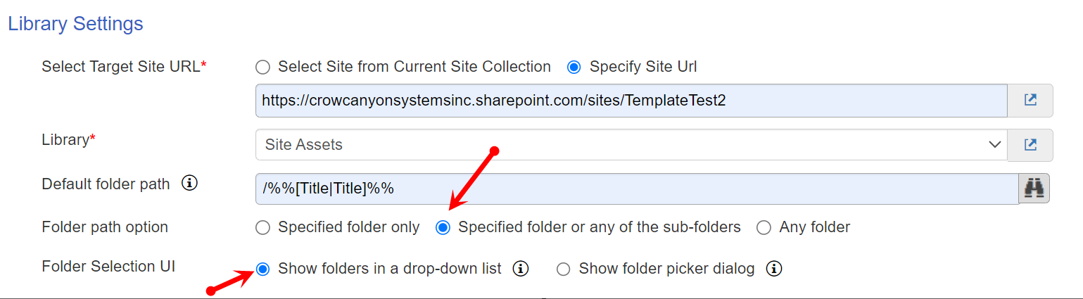 Specified folder and subfolder dropdown