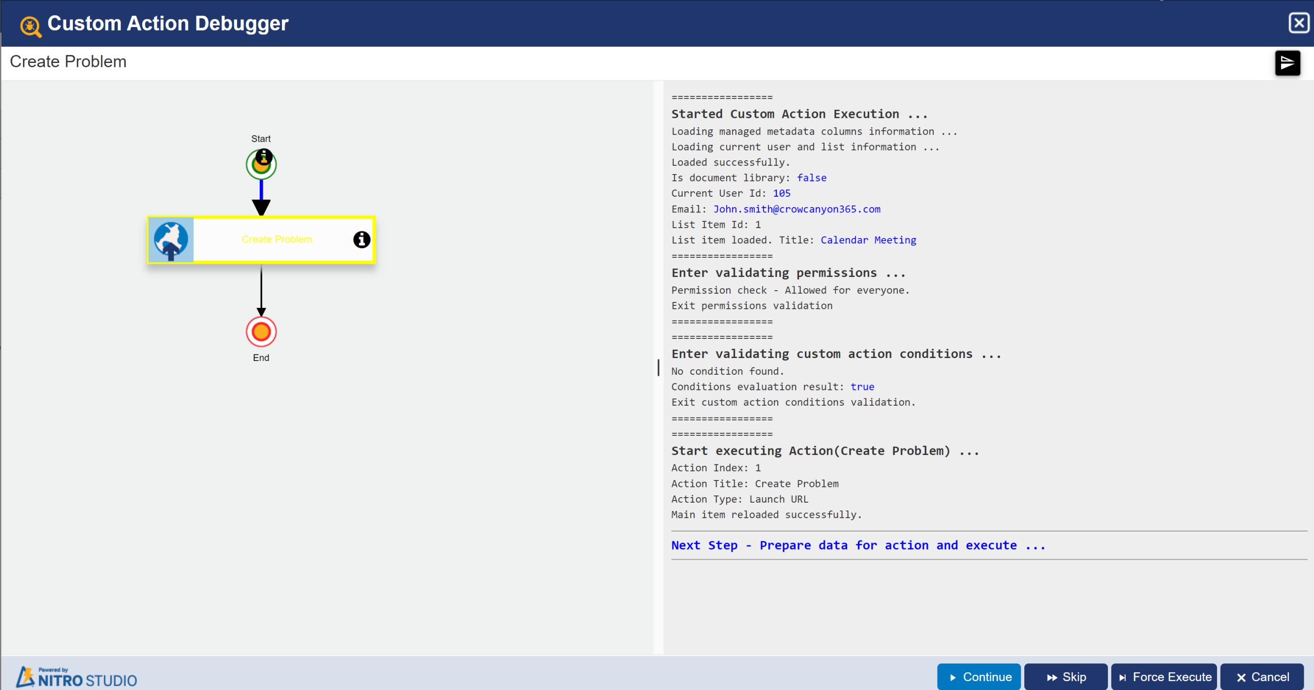 Debugger execution in CA