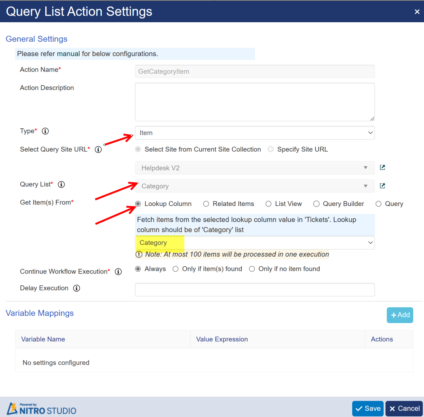 Query List Action GetCategoryItem