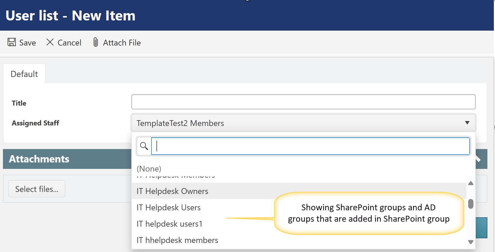 Groups in user column