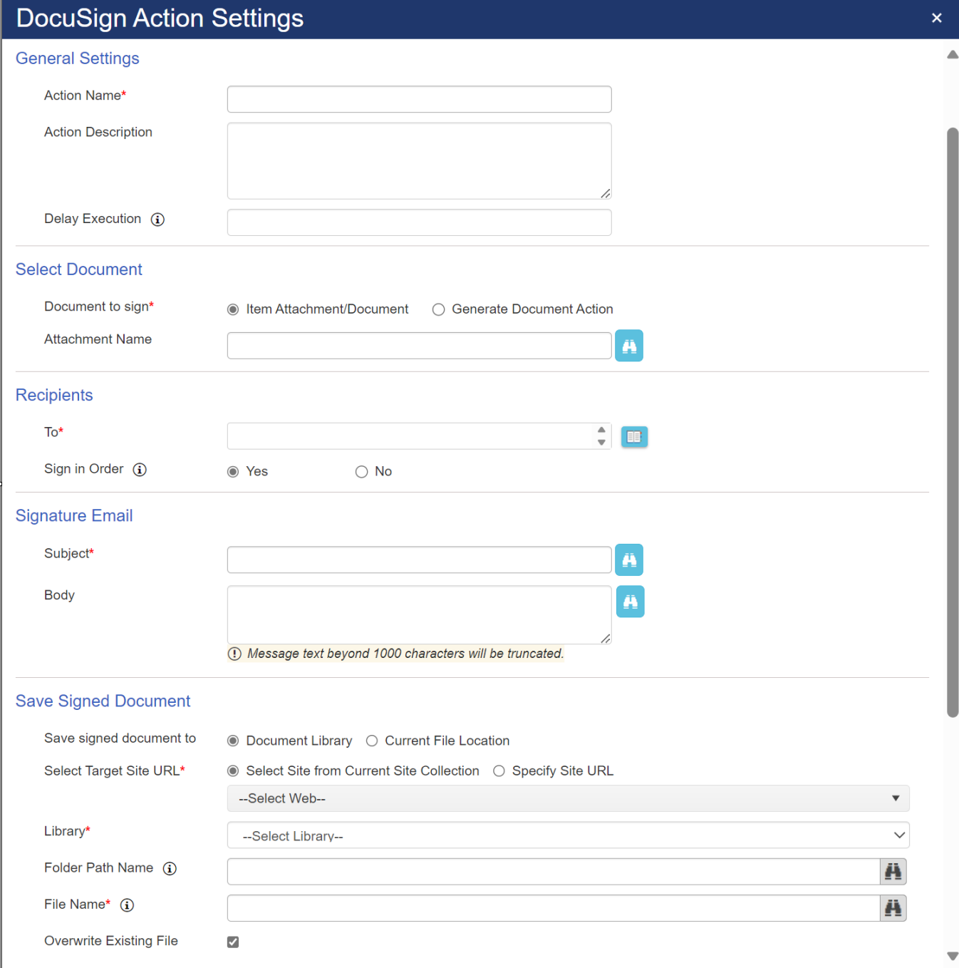 Docusign Action 1 in Designer workflow