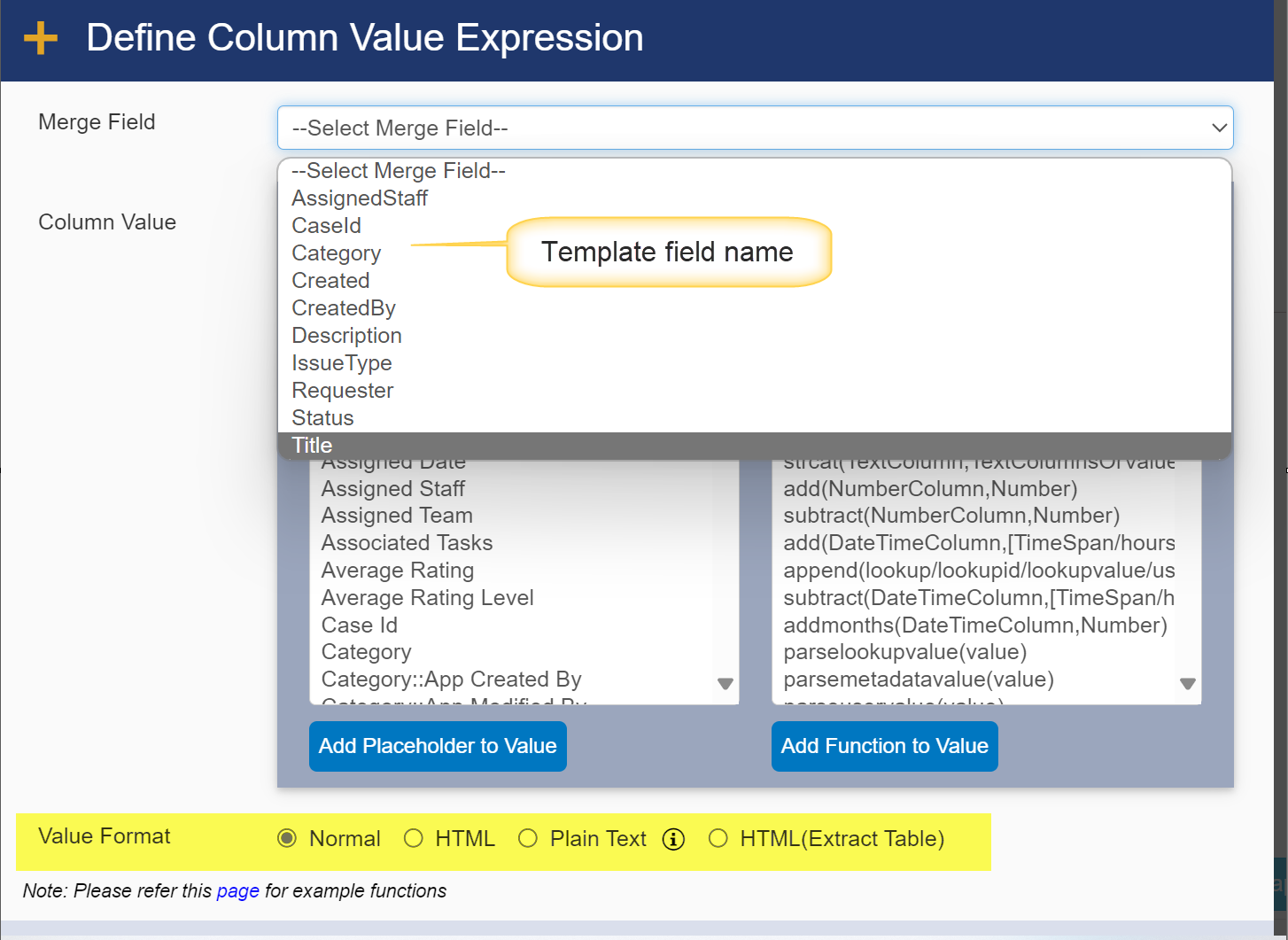 Template Field name