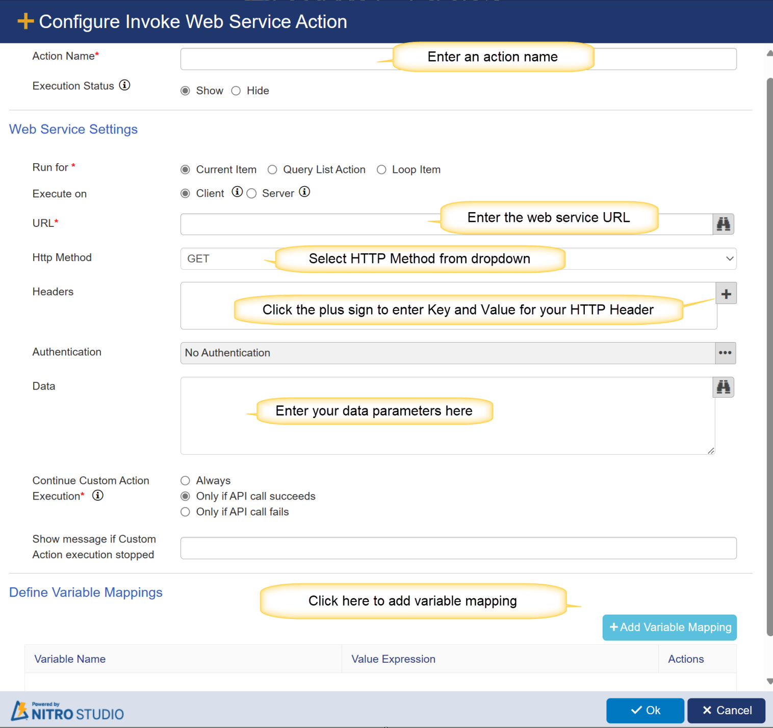 CA Invoke web service action