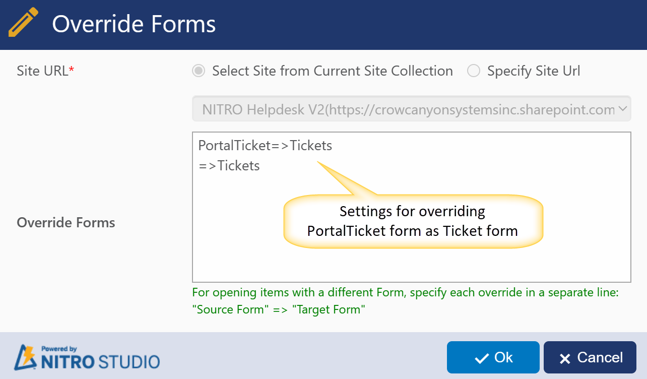 Override form settings