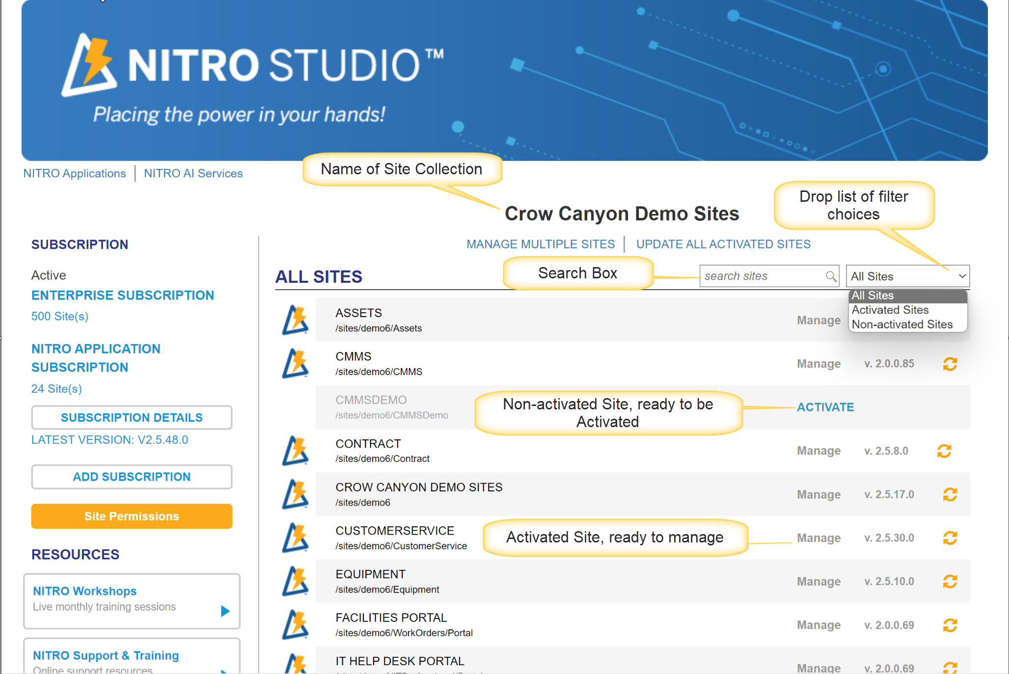 NITRO Studio Admin Page Image