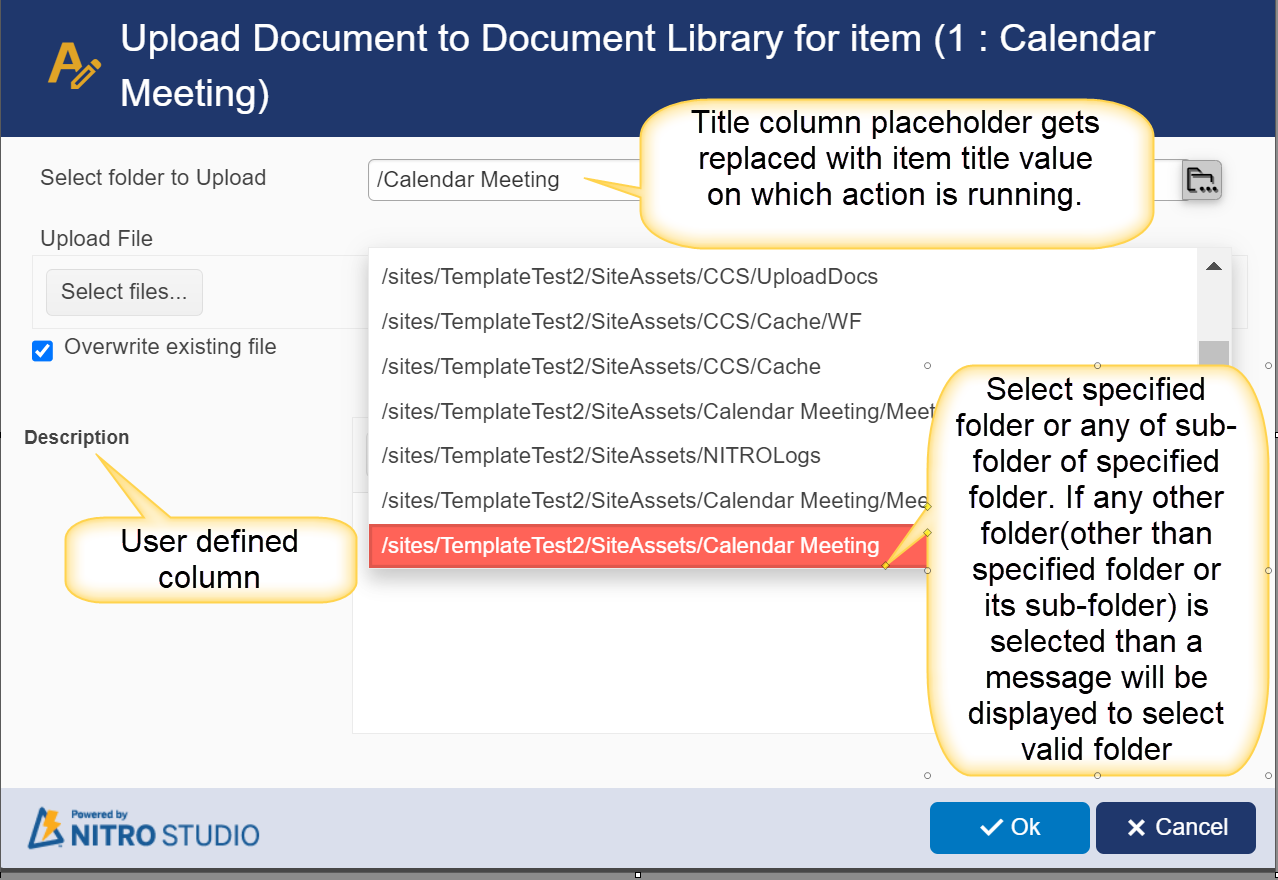 Specified older and subfolder and dropdown