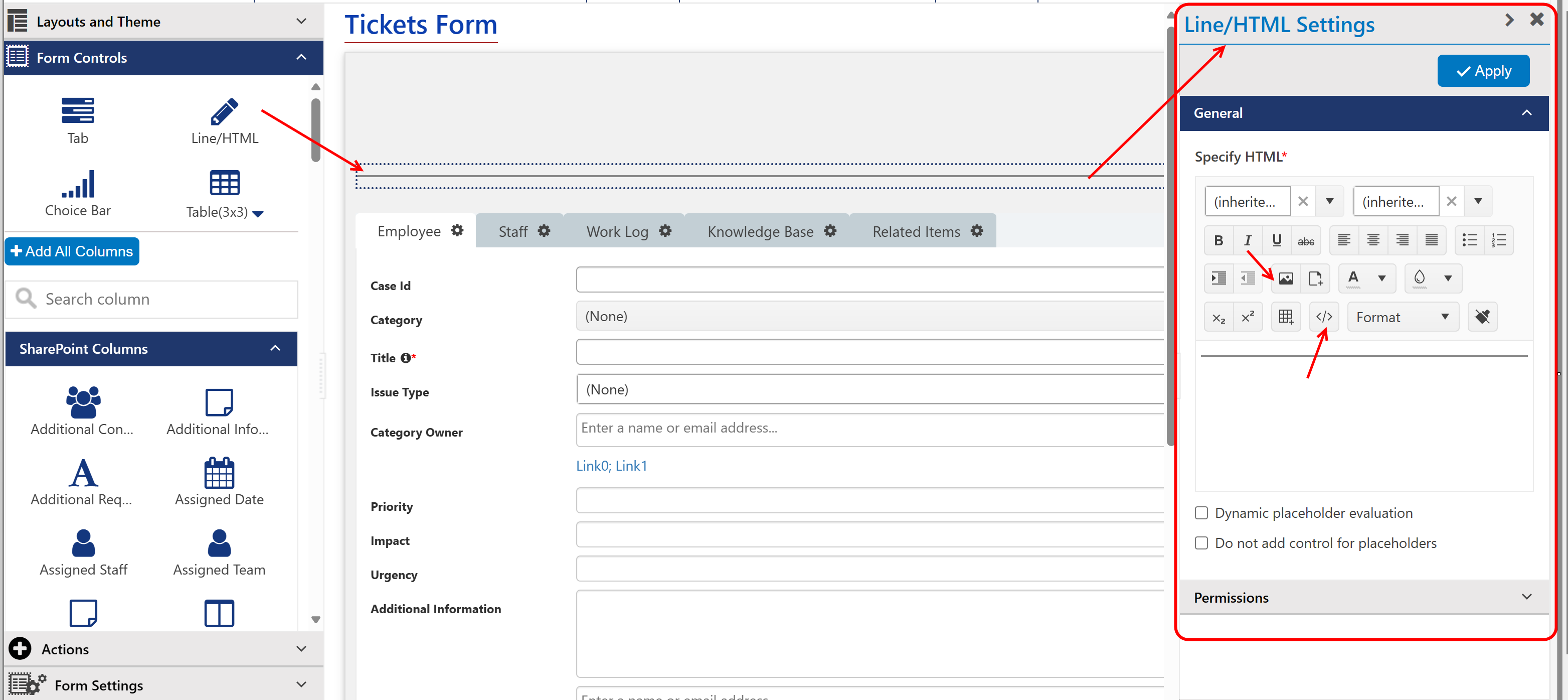 Line HTML Settings in Form
