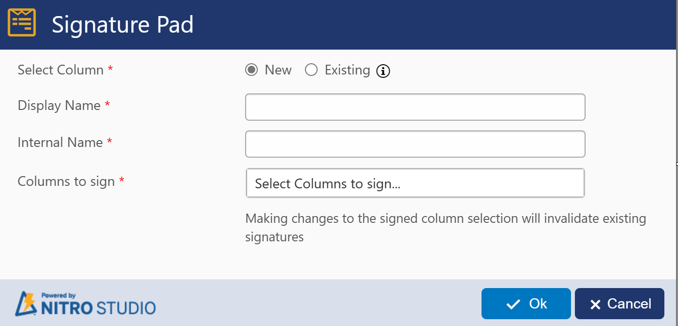 signature column settings