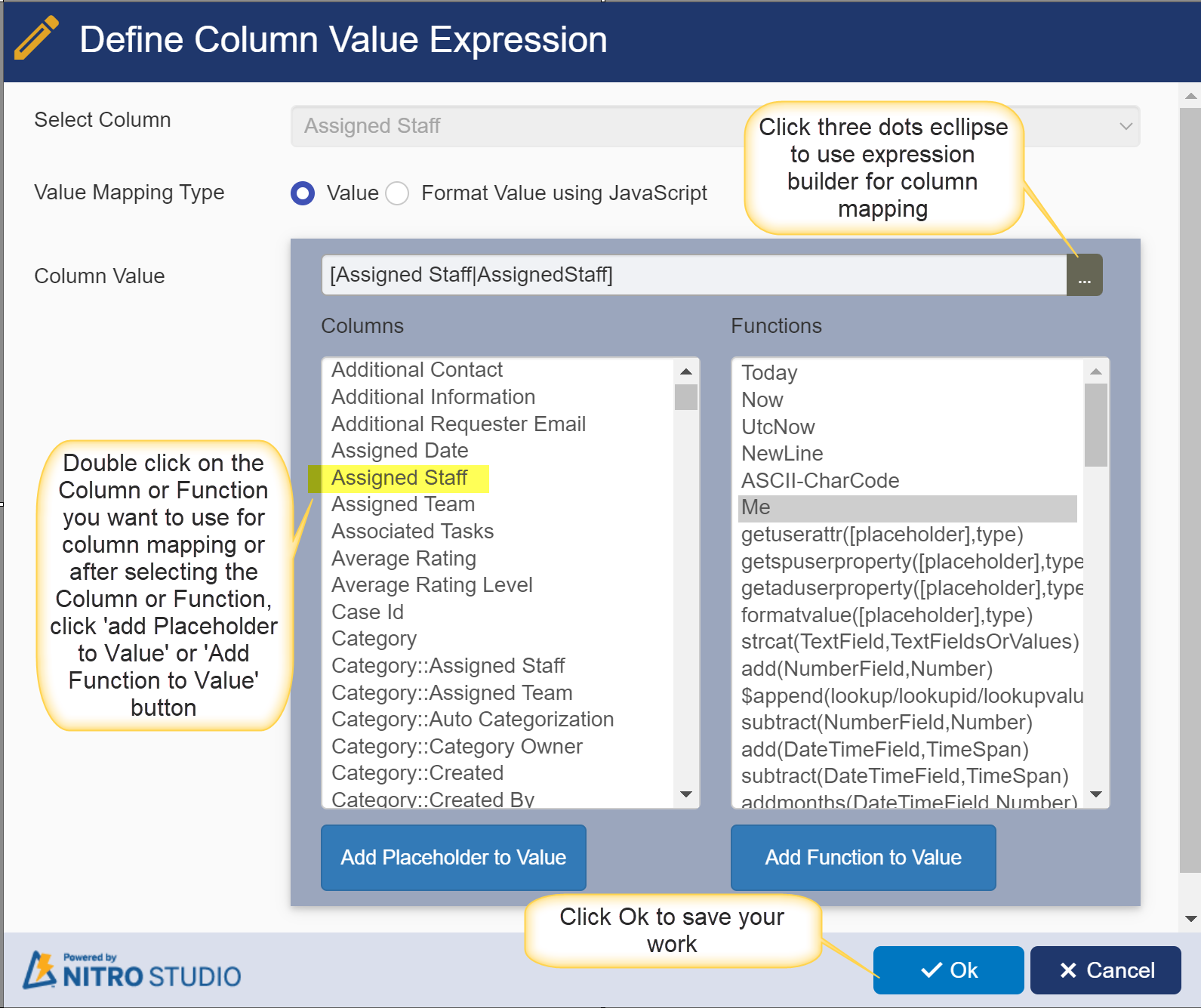 Column mapping in Add item