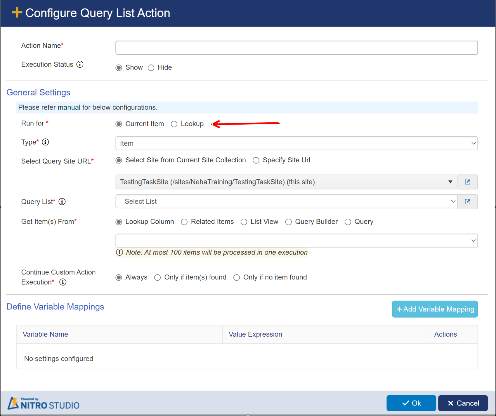 Query list action in custom action