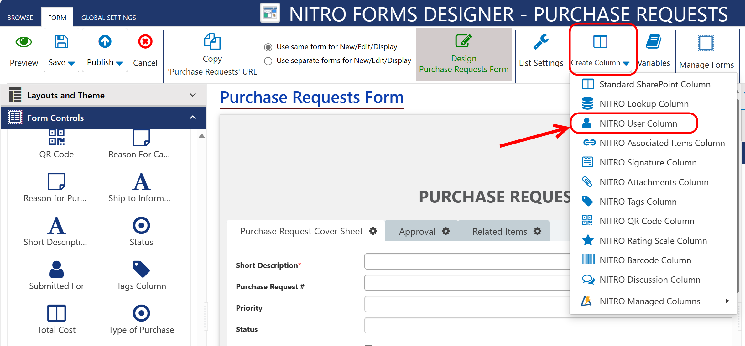 NITRO User column