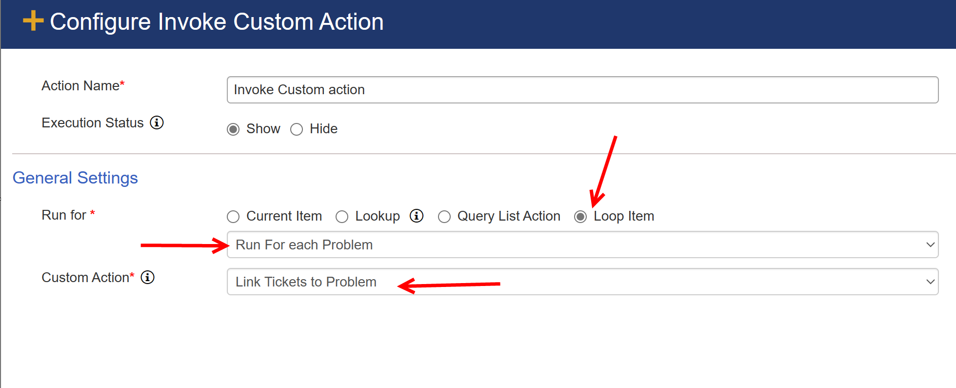 Invoke custom action on loop item