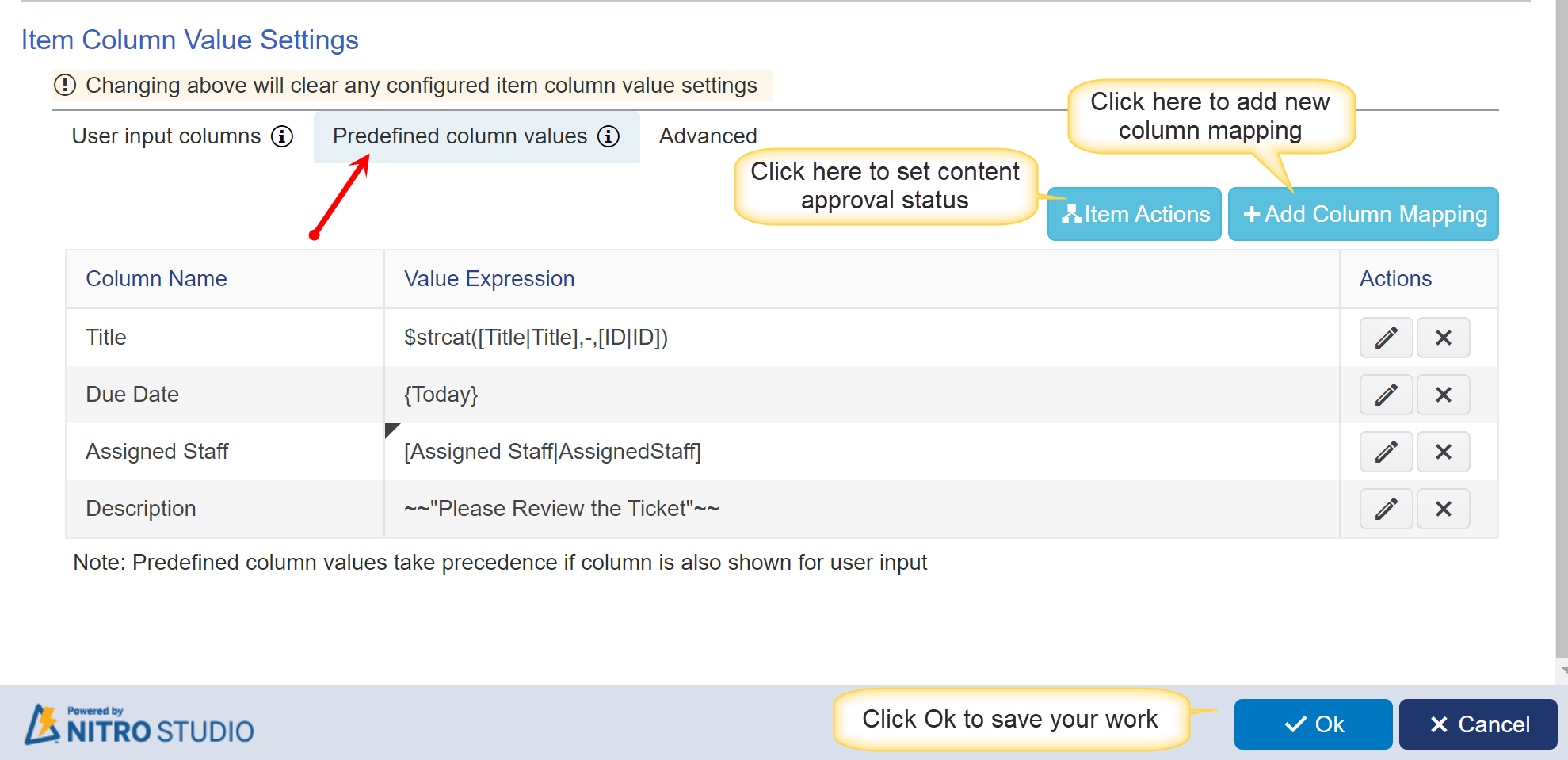 Predefined mapping in Add item