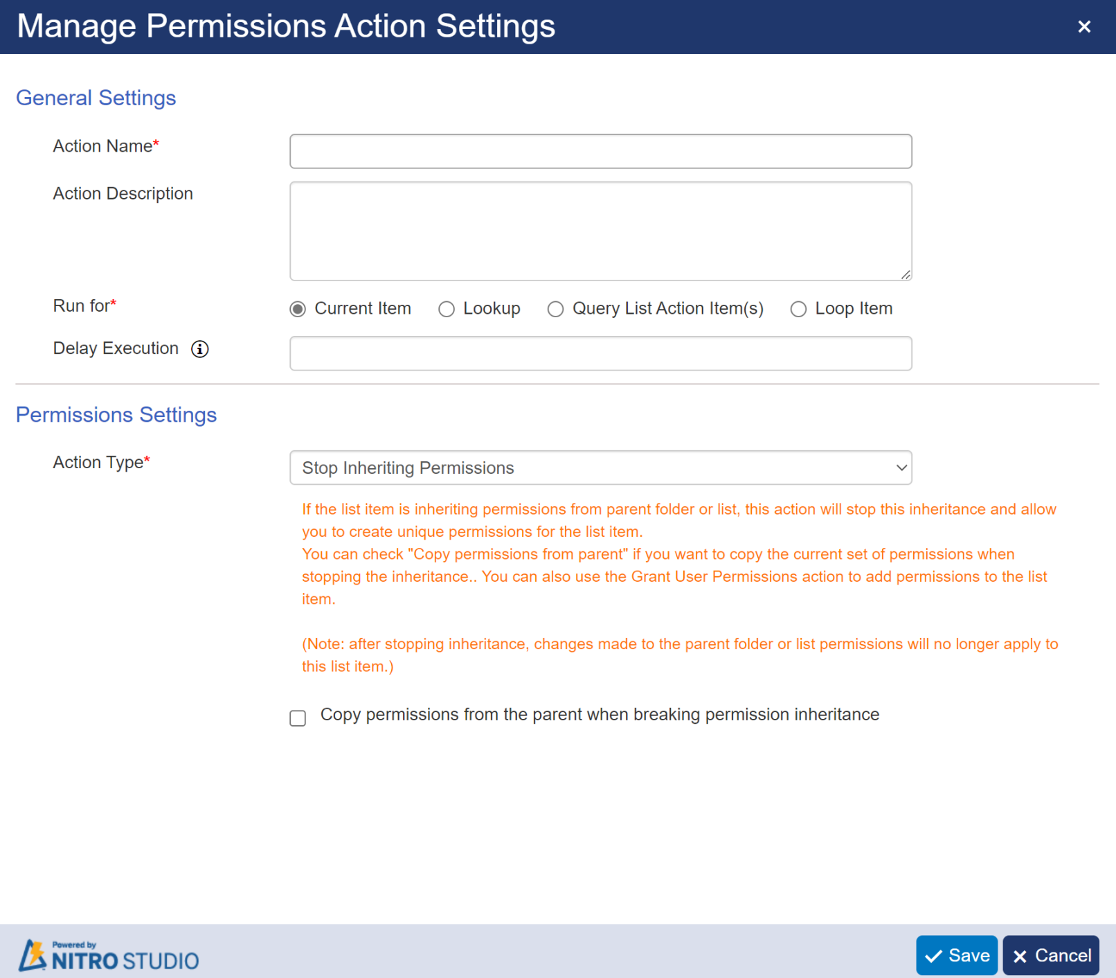 Manage permission in designer