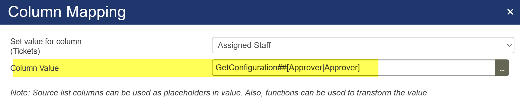 Query list in field mapping