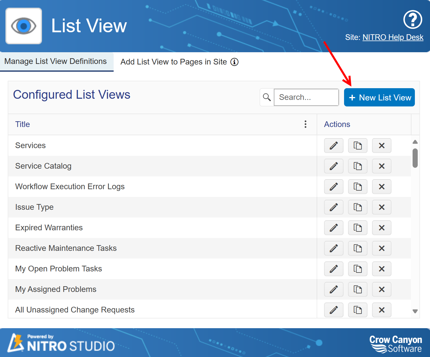 List view configuration