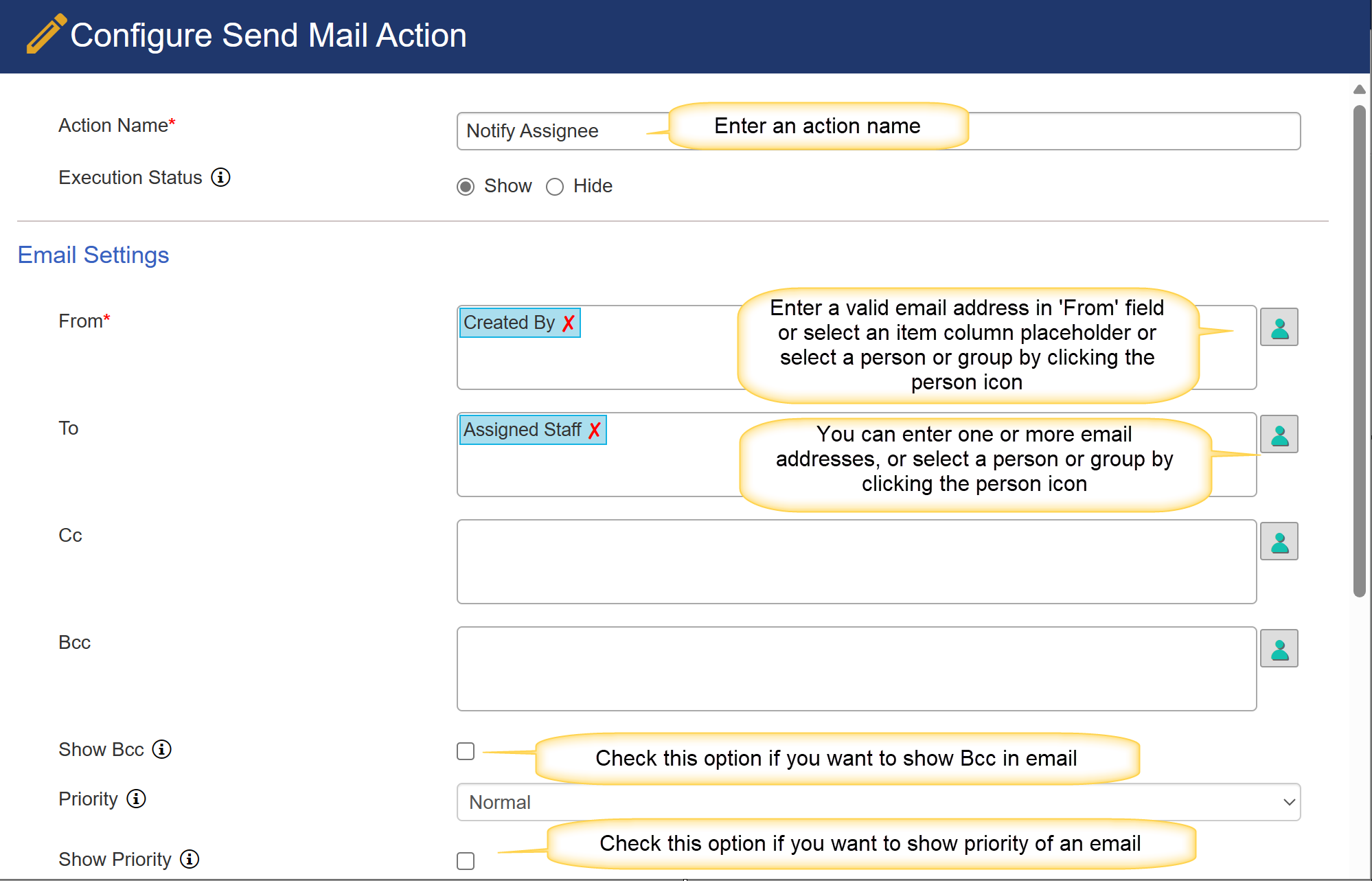 CA Send mail action detail 1 new