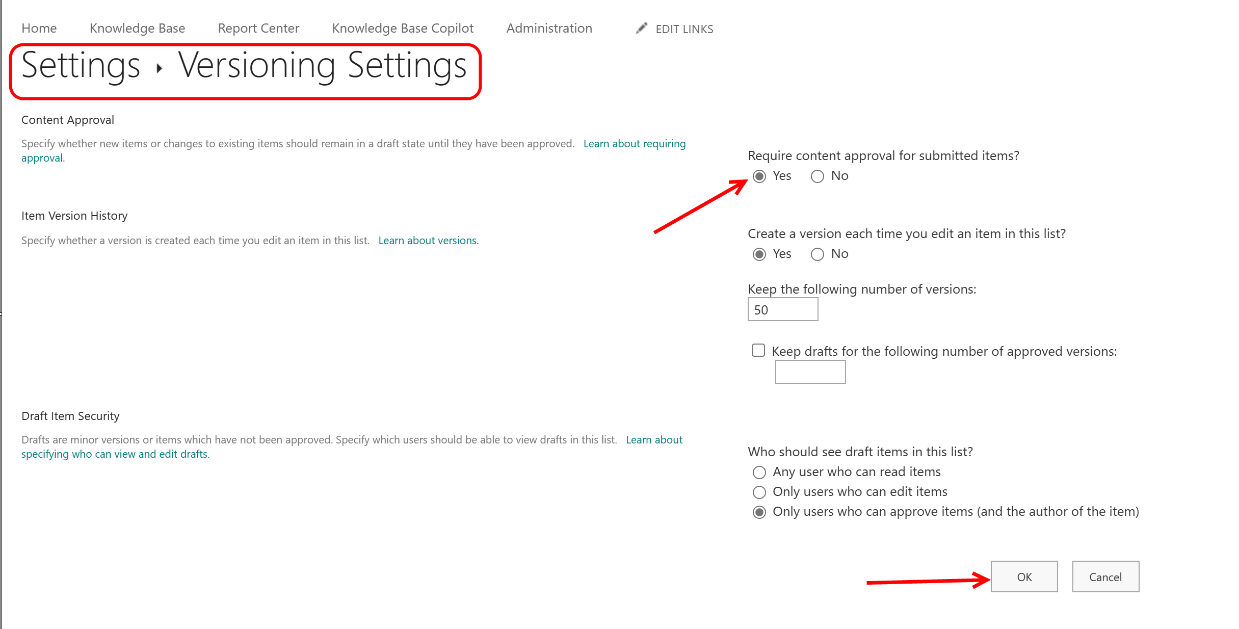 versioning setting for workflow
