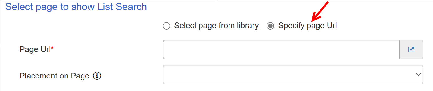 Specify page URL in list search
