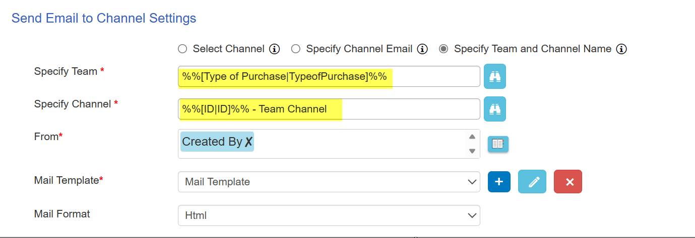 Team and Channel with placeholder