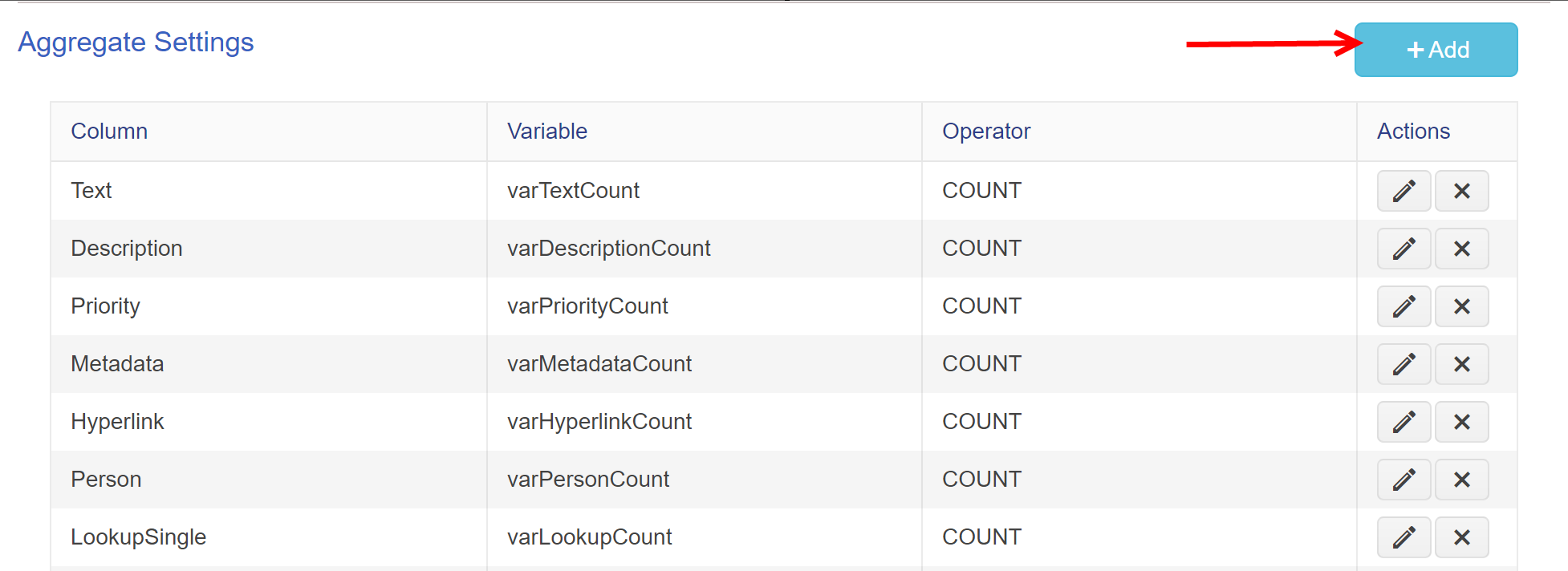 Aggregate Settings