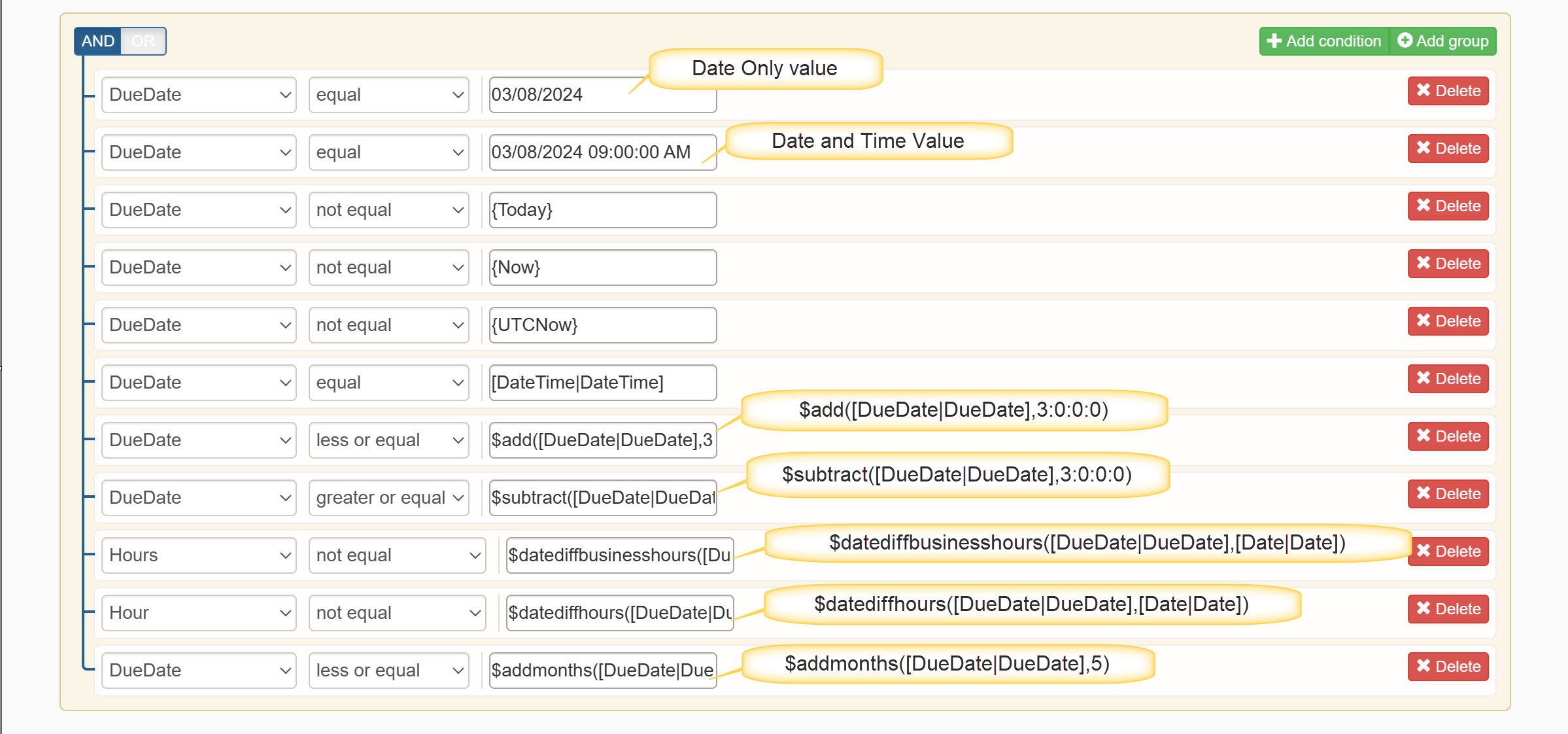 Date Time value in condition