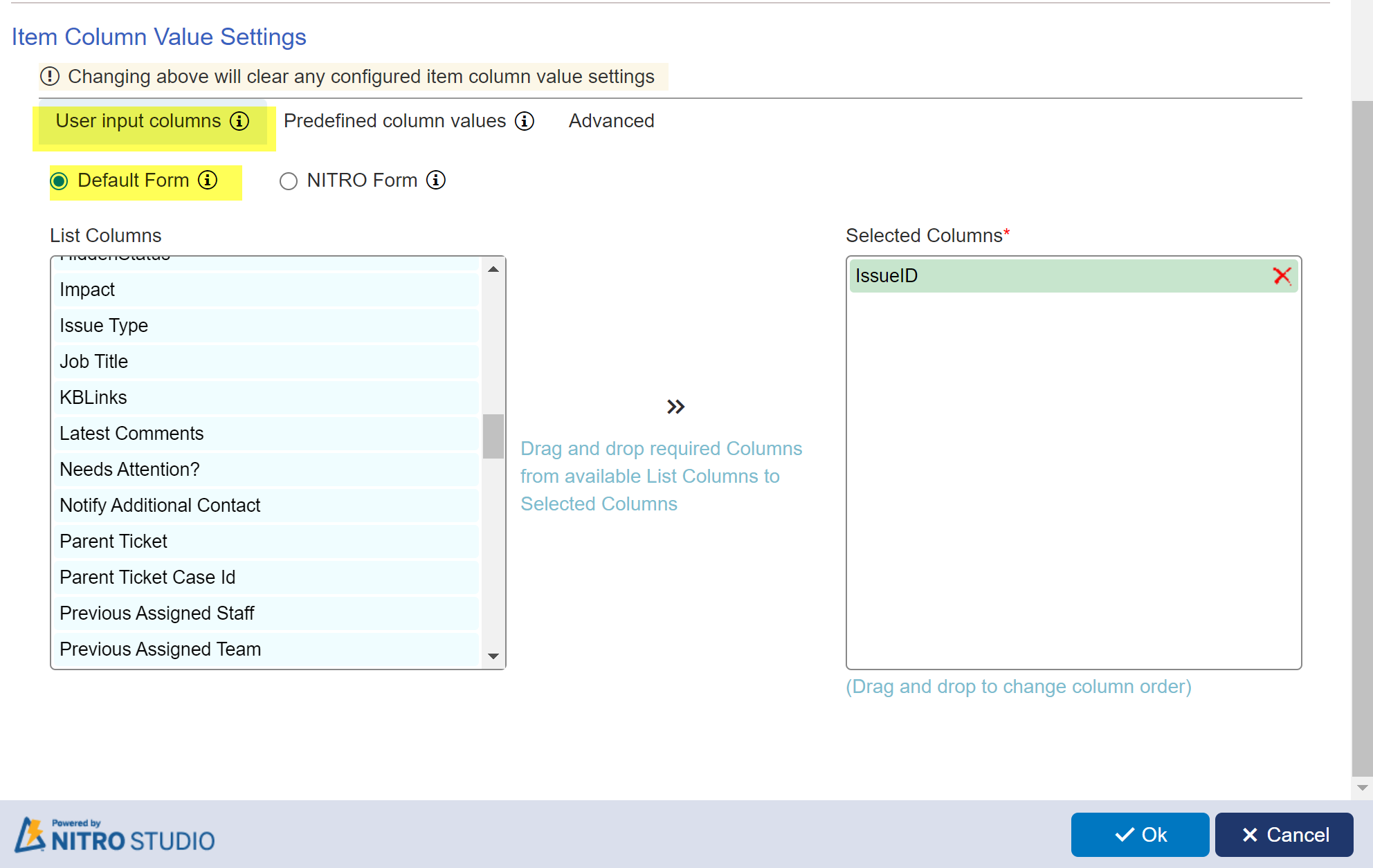 Item column value setting in add item