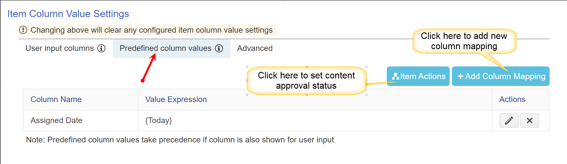 Predefined column values